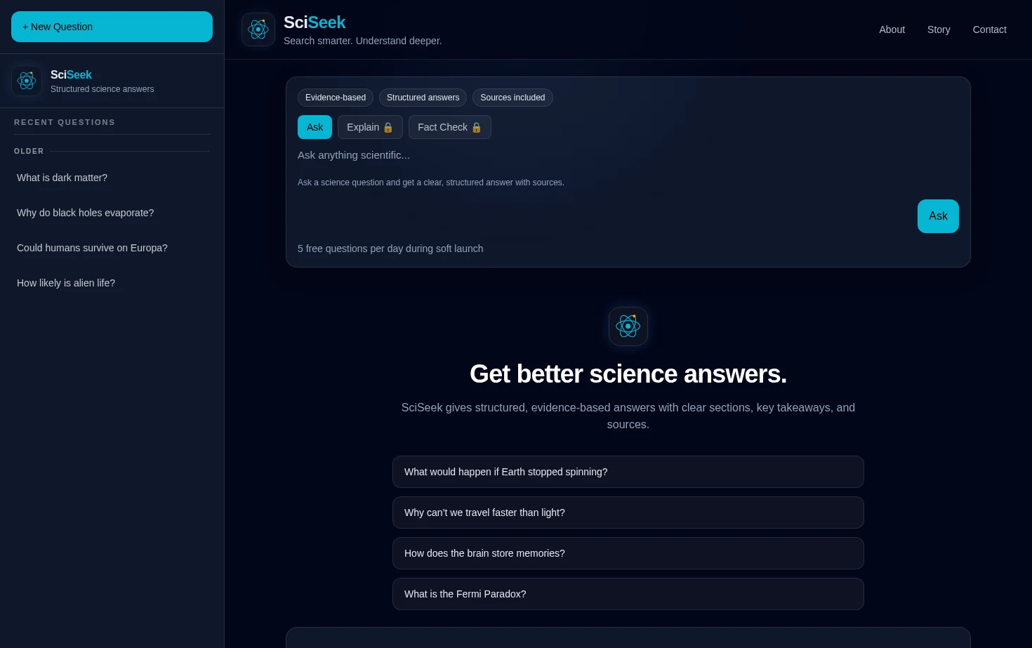 SciSeek 页面快照